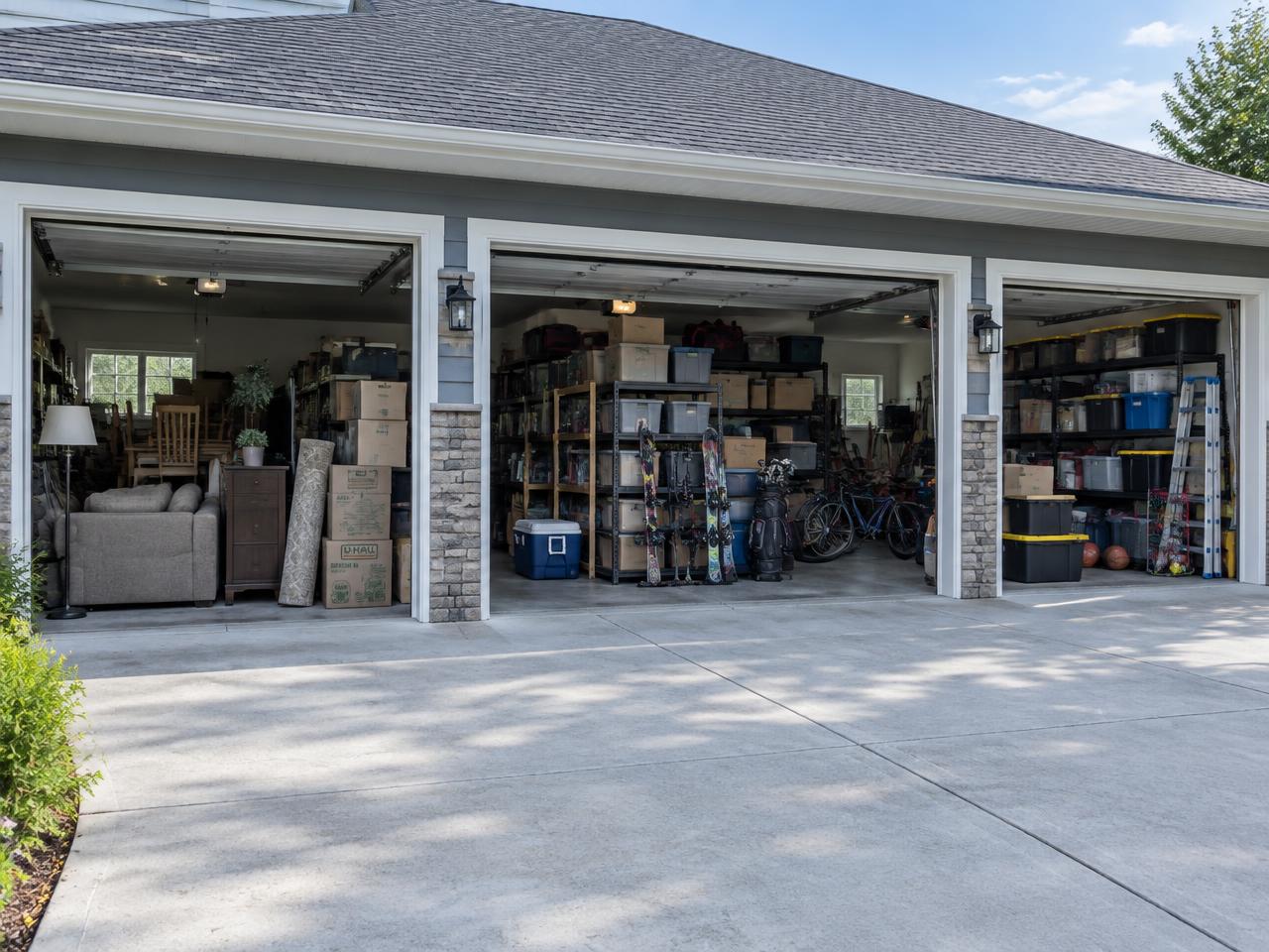 Packed oversized garage in East York, Toronto, before Space Back cleanout